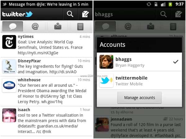 gsmarena 001 Twitter for Android updated, gets push notification and multiple accounts support