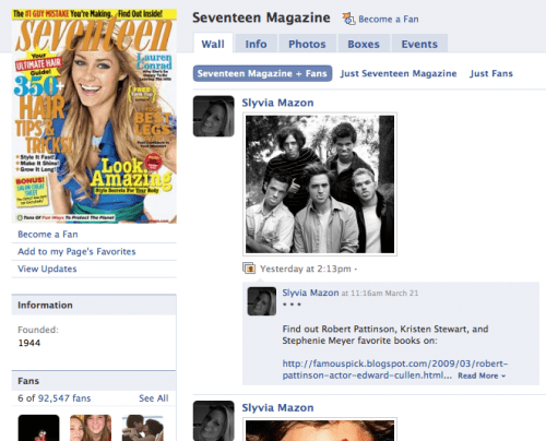 seventeen magazine facebook fan page