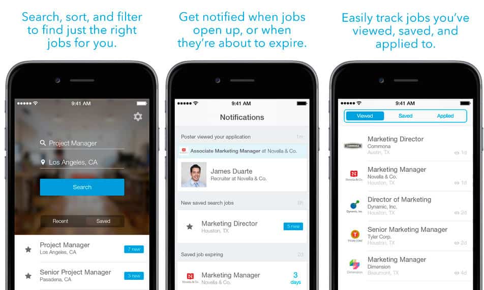 Utilización de app LinkedIn Job Search en pantalla de dispositivo móvil