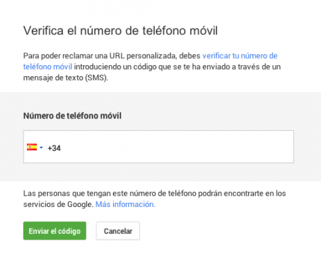 google plus url corta verificar telefono