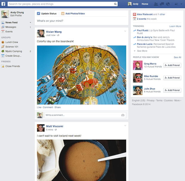 Nueva interfaz de Facebook