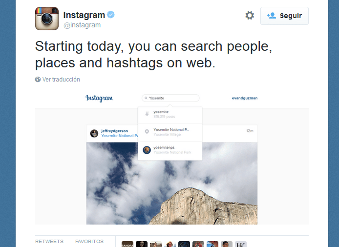 buscador en versión web de instagram