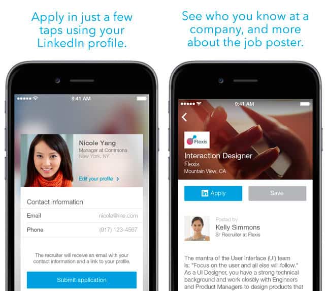 Utilización de app LinkedIn Job Search en pantalla de dispositivo móvil