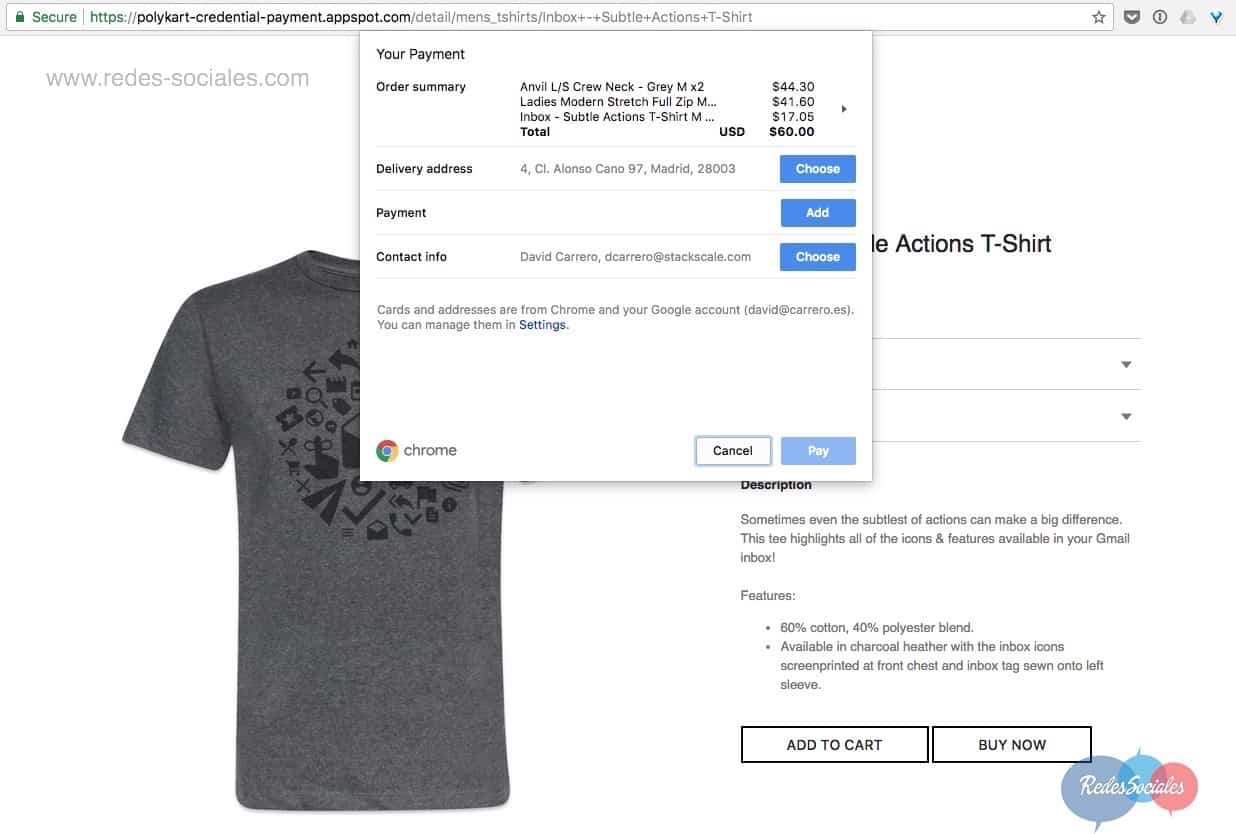 Web Paymentes de Google Chrome 61 Desktop