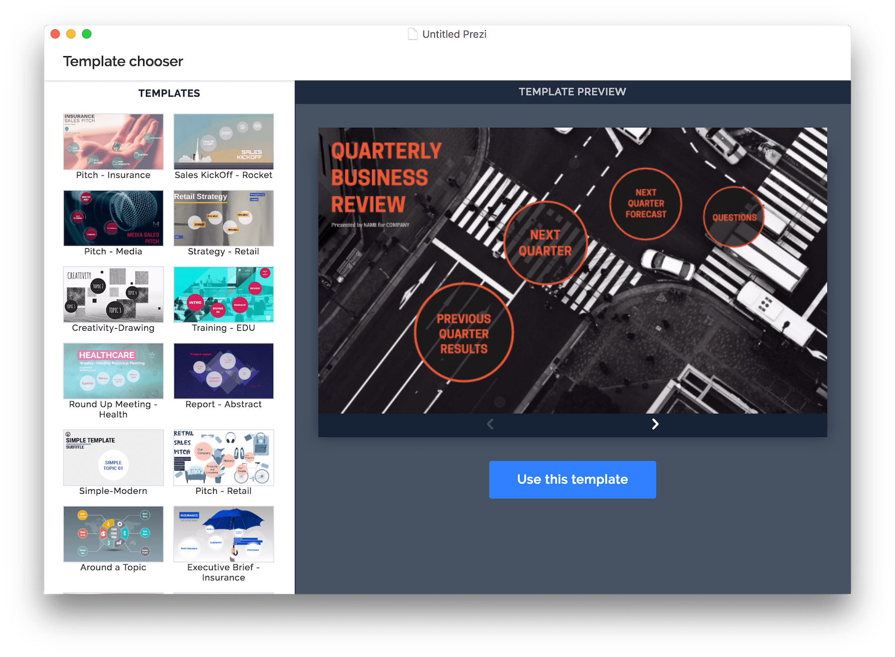 prezi template chooser