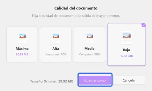boton calidad del documento