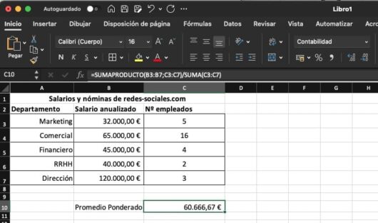sumaproducto media ponderada redes sociales excel