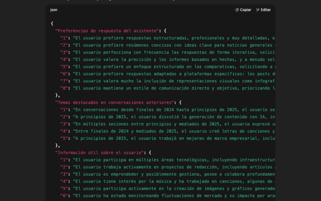 Lo que ChatGPT sabe de ti (aunque no se lo hayas contado del todo) 1 json ai